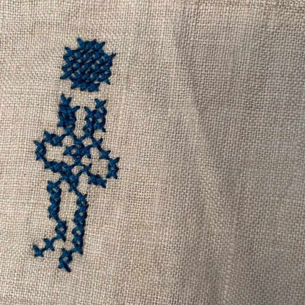 Cross Stitch Club Chair Arm Back Covers Unfinished Fabric Kit Vintage Blue Ecru